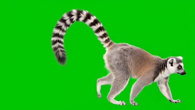 close up of a lemur on green screen