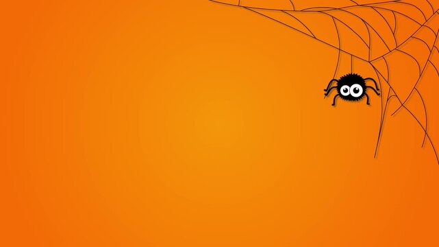 happy halloween spider and web on orange and yellow loop animation, trick or treat nets motion design element