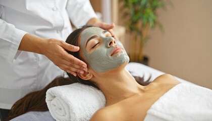 Woman receiving facial mask treatment