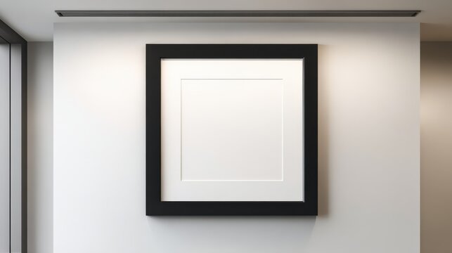 Square Black Picture Frame Mockup on White Wall with Natural Light for Art Display