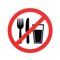 Flat 2D Vector No Food or Drink Sign Icon - Minimalist, High-Quality Prohibition Symbol for Eateries on White Background