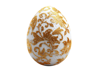 White egg with intricate golden floral patterns ornate, Isolated On Png Transparent Background