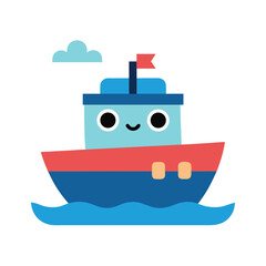 Obraz premium Cute Boat with Friendly Face Vector Illustration