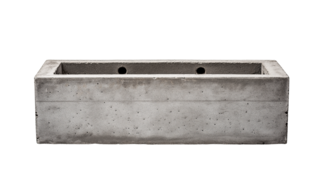Rectangular Concrete Planter with Two Holes Isolated isolated on a transparent background