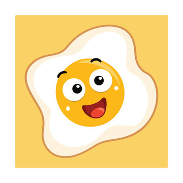 Funny Cartoon Fried Egg Character with Happy Face Vector
