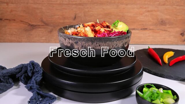 Bowl mit frischen zutaten als video mit Text