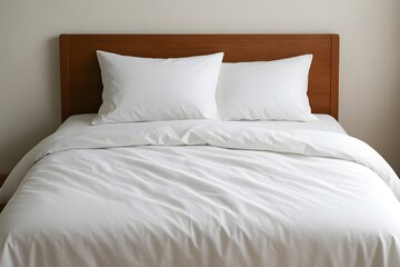 Neatly made bed with white sheets and pillows