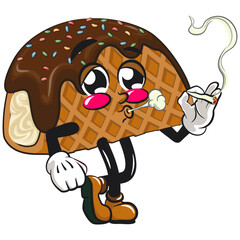 cute choco taco ice cream mascot character vector illustration smoke calmly, work of hand drawn