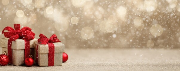 Christmas background with gifts and bokeh lights, festive decoration for Christmas, Minimal scene for mockup products, promotion display, 3D rendering product display platform.