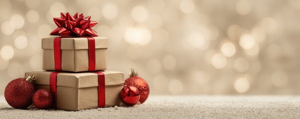 Christmas background with gifts and bokeh lights, festive decoration for Christmas, Minimal scene for mockup products, promotion display, 3D rendering product display platform.