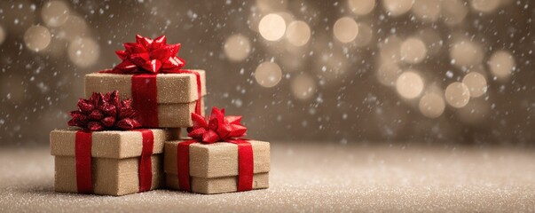 Christmas background with gifts and bokeh lights, festive decoration for Christmas, Minimal scene for mockup products, promotion display, 3D rendering product display platform.