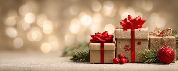 Christmas background with gifts and bokeh lights, festive decoration for Christmas, Minimal scene for mockup products, promotion display, 3D rendering product display platform.