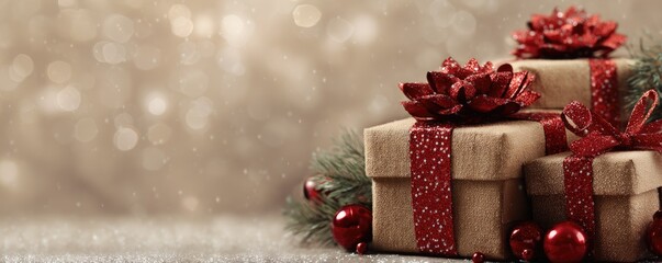 Christmas background with gifts and bokeh lights, festive decoration for Christmas, Minimal scene for mockup products, promotion display, 3D rendering product display platform.