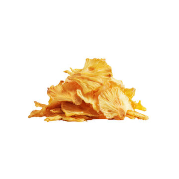 Dehydrated Pineapple Slices - Golden Yellow Dried Pineapple Chunks Isolated on White Background
