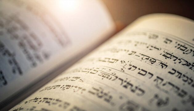 Prayer Book Siddur Macro Opened Page Detail. Yom Kippur concept. Generated Image