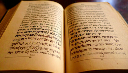 Fototapeta premium Prayer Book Siddur Macro Opened Page Detail. Yom Kippur concept. Generated Image