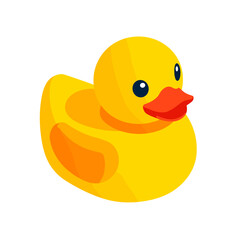 Bright Yellow Rubber Duck Toy with Orange Beak and Wing Cartoon Illustration