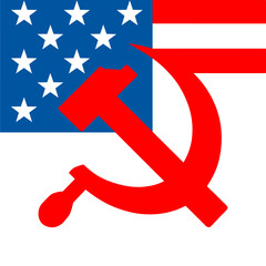 Controversial Symbolism: American Flag Overlaid with Communist Hammer and Sickle Graphic Illustration