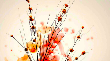 Delicate Dried Flowers Against Soft Watercolor Backdrop, Simple Floral Still Life with Light Color Palette.                                           