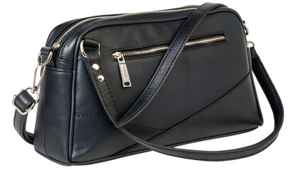 Naklejka premium Stylish black leather crossbody bag for fashion.