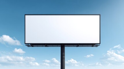 Fototapeta premium Blank Billboard Against a Bright Blue Sky with Clouds Ready for Custom Advertising