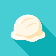 Fototapeta premium Delicious Vanilla Ice Cream Scoop with Long Shadow on a Blue Background Flat Design Illustration