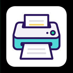 Fototapeta premium Modern Flat Design Icon of a Printer Printing a Document with Teal and Purple Accents