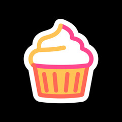 Colorful Cupcake Icon with Pink and Yellow Accents on Black Background, Simple Design