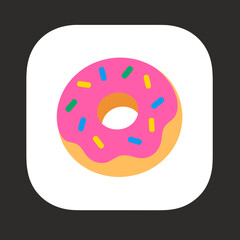 Fototapeta premium Colorful Donut with Pink Frosting and Sprinkles Icon Illustration on White Rounded Square