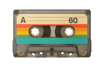 Fototapeta premium Close-up of a vintage audio cassette tape with a transparent background, evoking nostalgia for the golden age of music recording