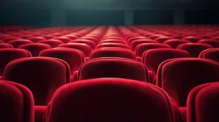 Fototapeta premium Rows of Empty Red Seats in a Theater Auditorium Ready for Entertainment and Performances