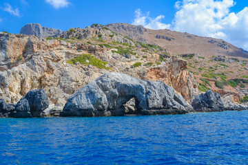 Fototapeta premium Rocky coastline and turquoise sea near Palm Beach Crete