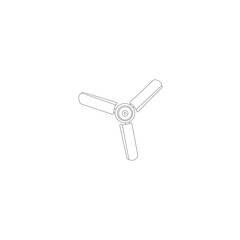 A clean, minimalist line drawing of a three-blade ceiling fan.