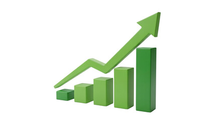 Green bar chart and upward trending arrow symbolizing growth and success