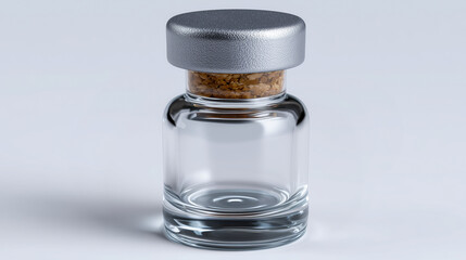 Single clear vial with cork and silver cap