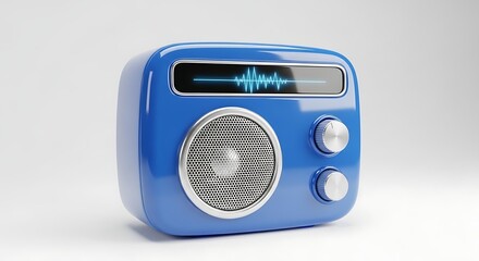 Fototapeta premium Retro Blue Radio with Sound Wave Display.