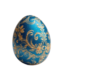 Ornate blue egg with golden floral patterns image, Isolated On Png Transparent Background