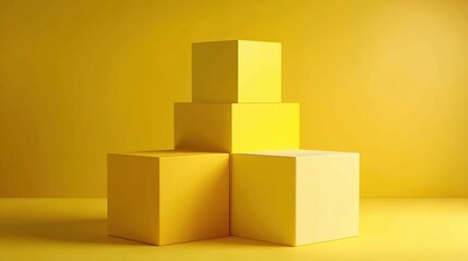 Minimalist Yellow Cube Stack: Modern Abstract Display for Product Showcase and Creative Background