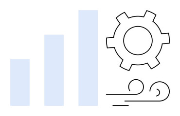 Growth bars, gear, and wind graphics convey development, technology, energy, eco-focus, and adaptation. Ideal for business, technology environment innovation sustainability progress simple