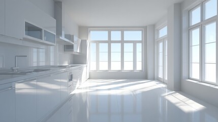 Minimalist Modern Kitchen with Clean Countertops – Empty Interior Background for Design and Web