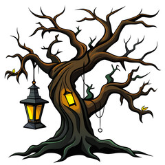 vector illustration of a tree in the night