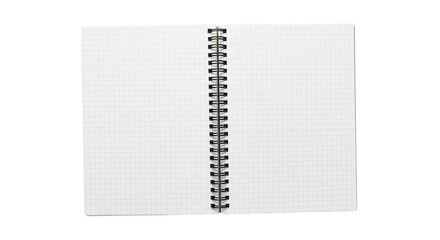 Open blank spiral bound notebook with white pages on a black background