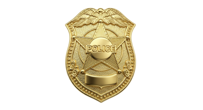 Golden police badge with eagle and shield emblem