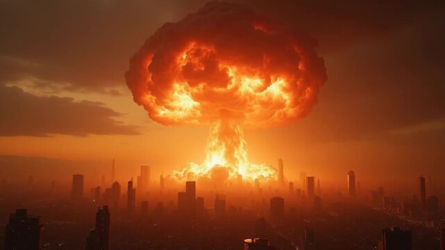 Nuclear bomb explosion in  a city generative ai video