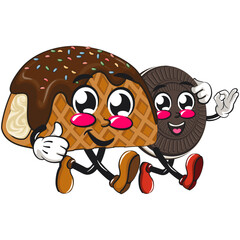 cute choco taco ice cream mascot character vector illustration with a chocolate biscuit character while giving thumbs up, work of hand drawn