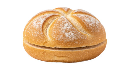 Freshly baked round bread roll with a floured crust
