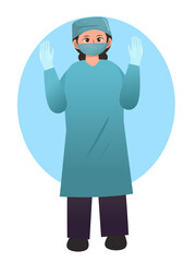 illustration Female doctor in medical sterile gown to perform surgical medical procedures