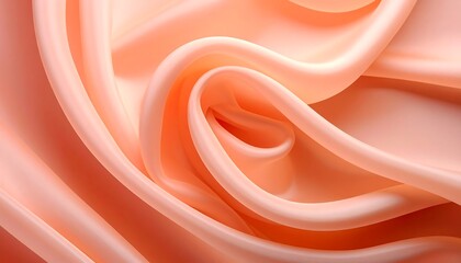 A close-up view showcases swirling folds of smooth, peach-colored fabric. Soft lighting creates highlights and shadows