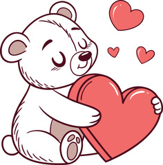 Cute teddy bear character holding a vibrant red heart for valentine s day or love themed designs