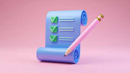 An animated checklist with a pencil suggests task management, productivity, and goal completion.